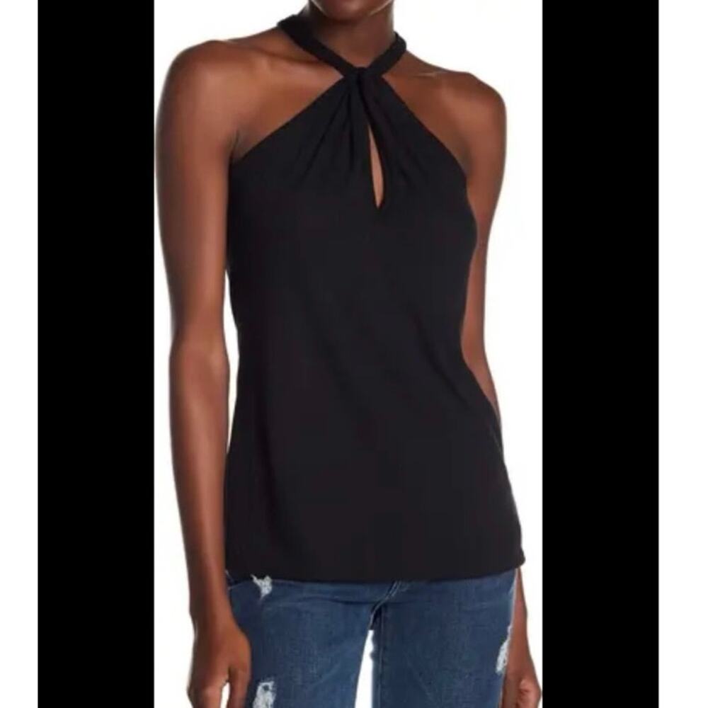 Go couture Modern Halter Tank Top in Black Ribbed Size Small